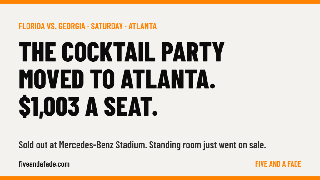 Florida vs. Georgia ticket card: the Cocktail Party moved to Atlanta, lower-bowl seats up to $1,003